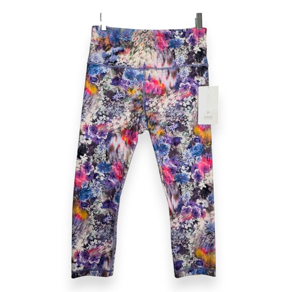 NWT Athleta Elation Renewed Bloom Chrome Blue Floral High Rise Capri Leggings M